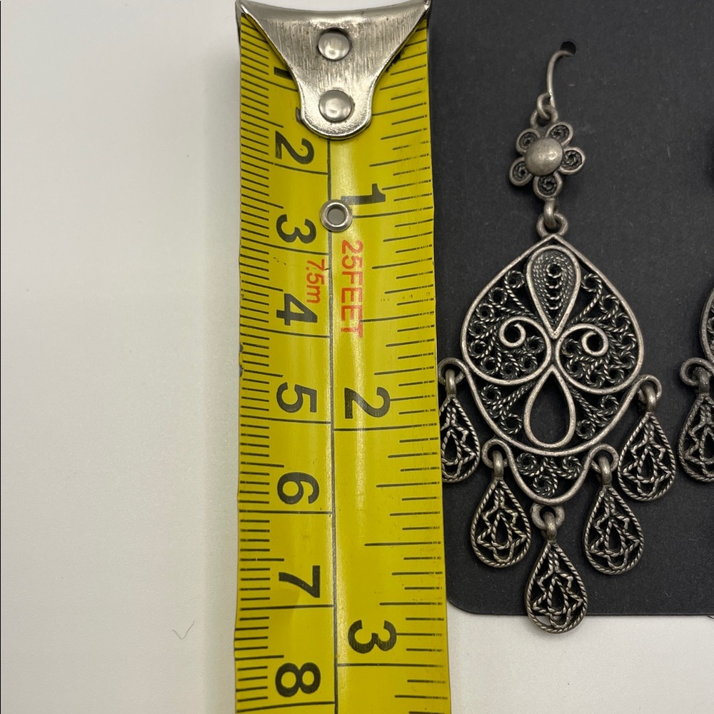 Vintage Silver Filigree Chandelier Earrings • Quality Boho Statement Dangles  ✨ - Picture 7 of 8